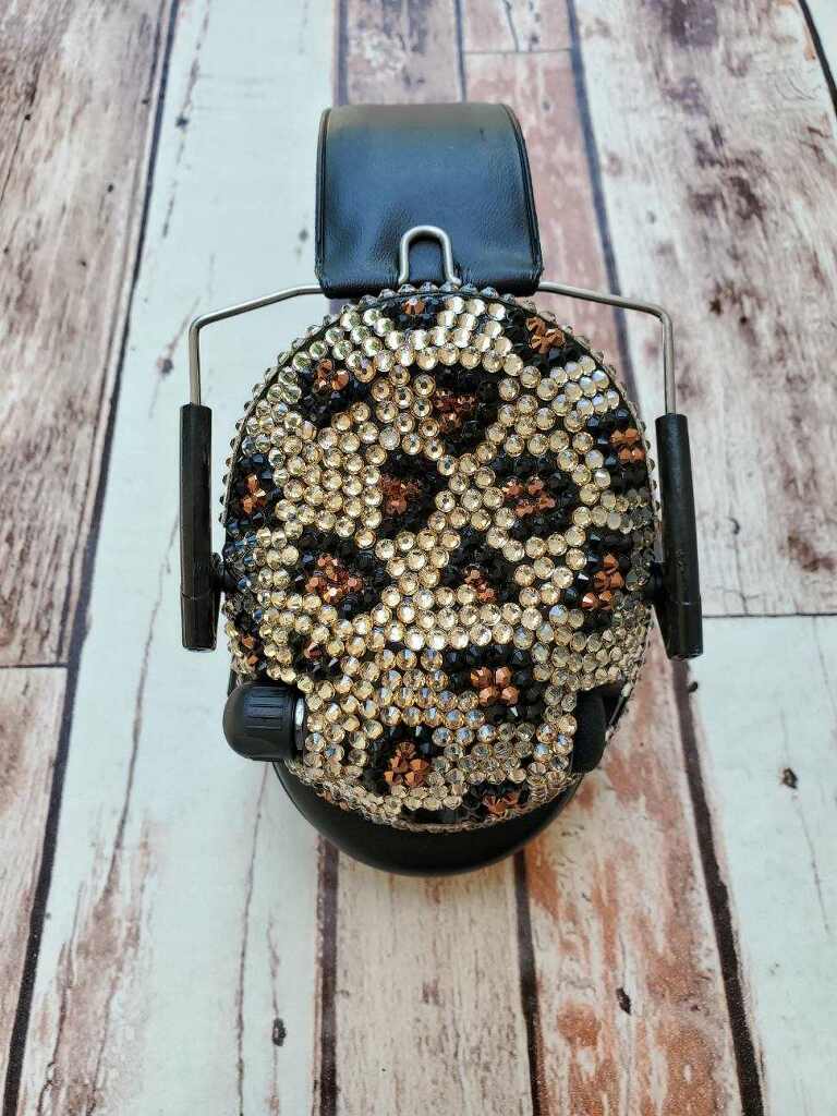Leopard Print Crystal Electronic Shooting Ear Muffs