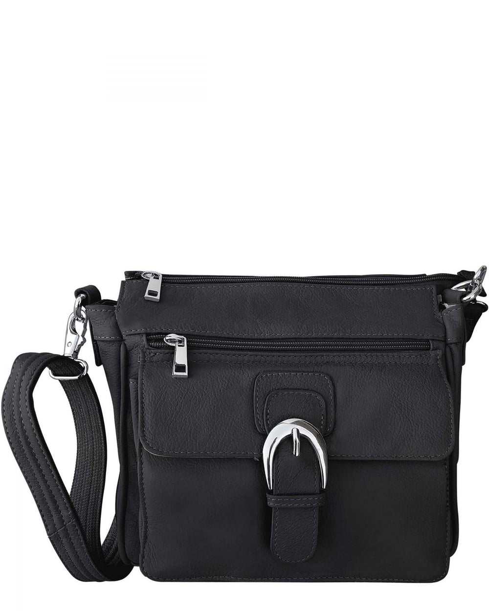 Buckle Front Leather Concealment Crossbody Bag