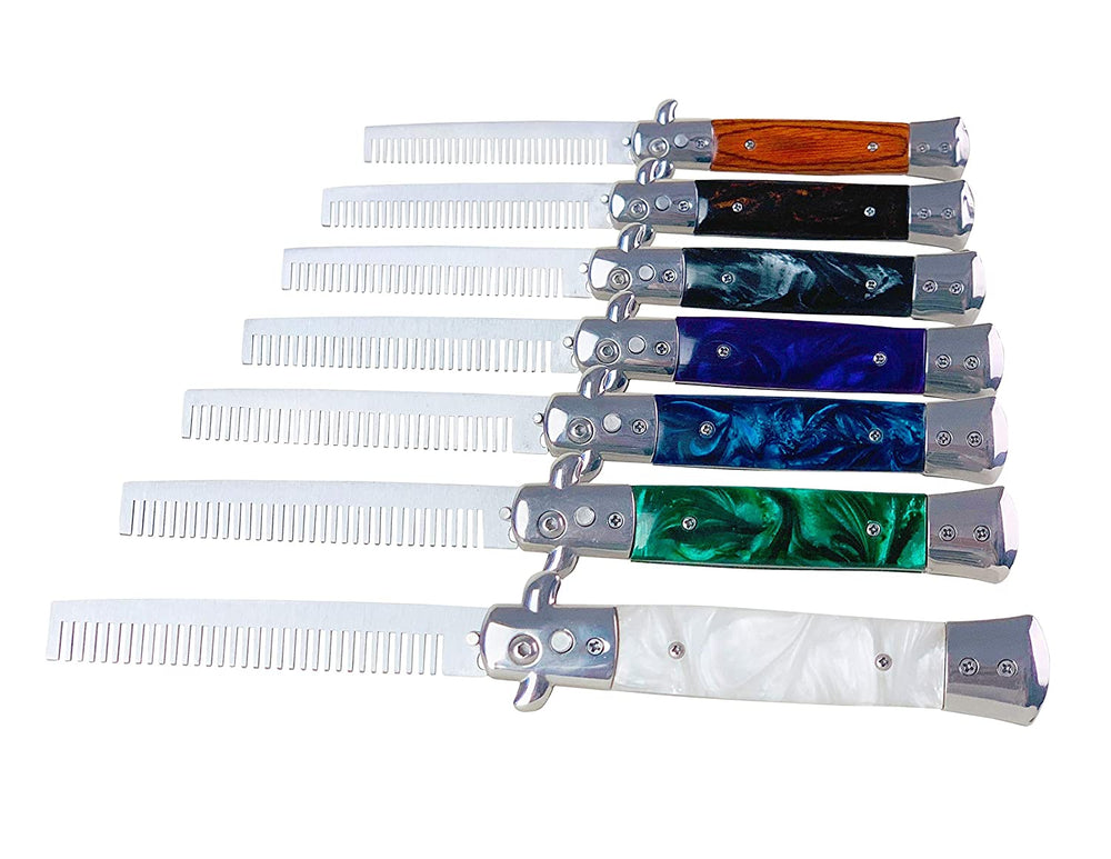 Designer Metal Switchblade Comb