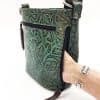 Teal and Bronze Embossed Floral Bucket Concealed Carry Purse